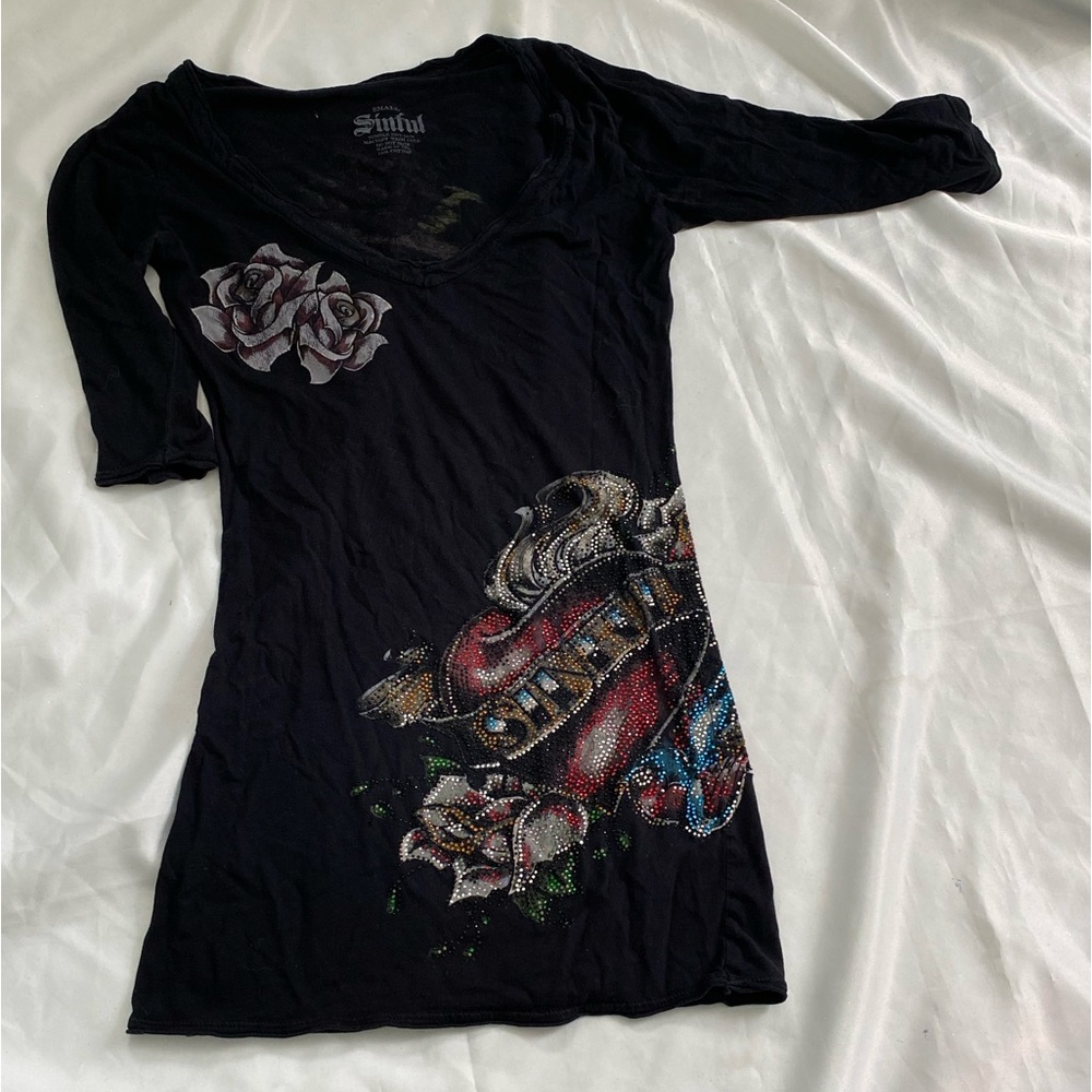 Sinful rhinestone 3/4 t-shirt